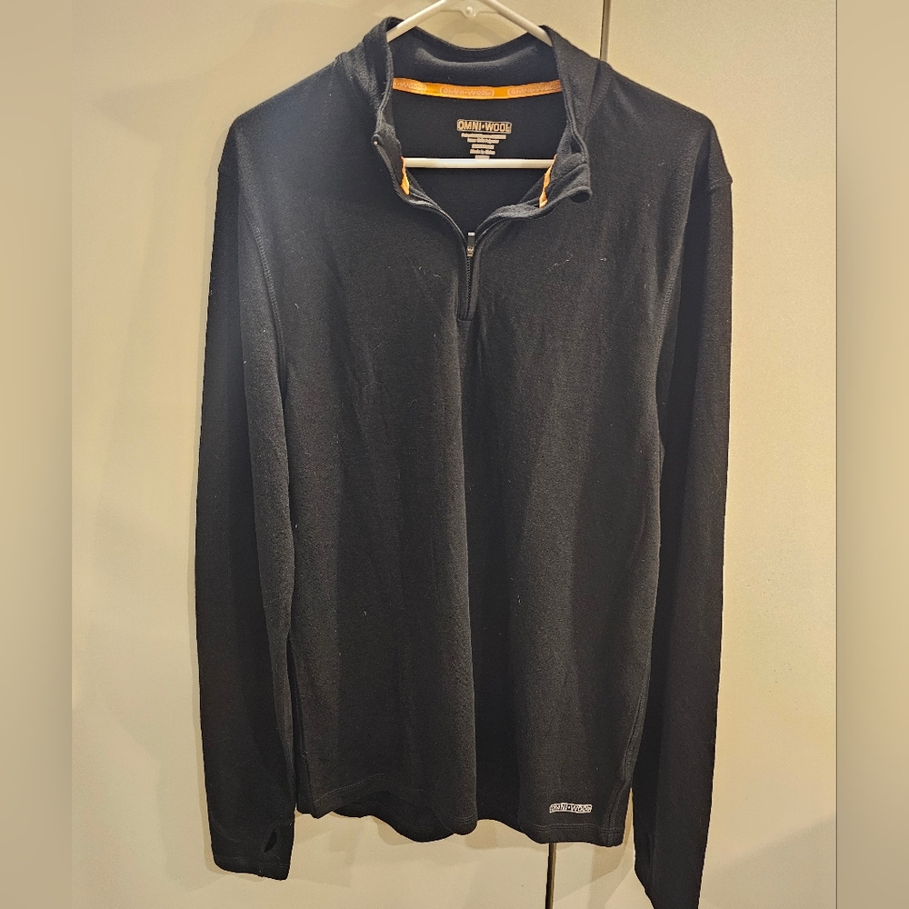 Omni-Wool Mens XL Black Mens 1/4 Zip Pullover Ski Winter